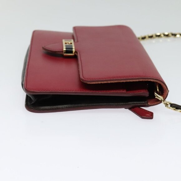 FENDI Chain Shoulder Bag Leather Red Gold Auth 125939 - Picture 5 of 16